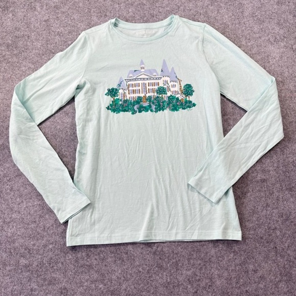 Crewcuts J. Crew Girls XL Mint Green Long Sleeve Chateau New England Graphic Tee